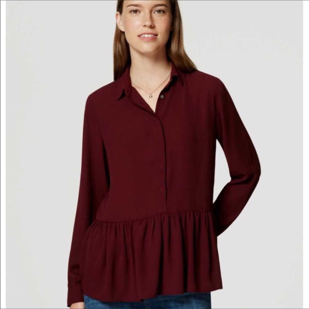 Loft XS Maroon Peplum blouse